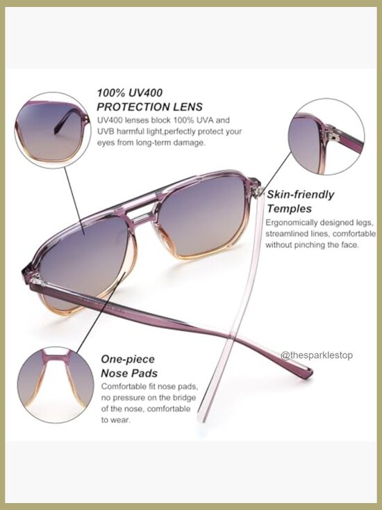 Retro Square Aviator Sunglasses Plastic Frame UV400 Protection main image 6